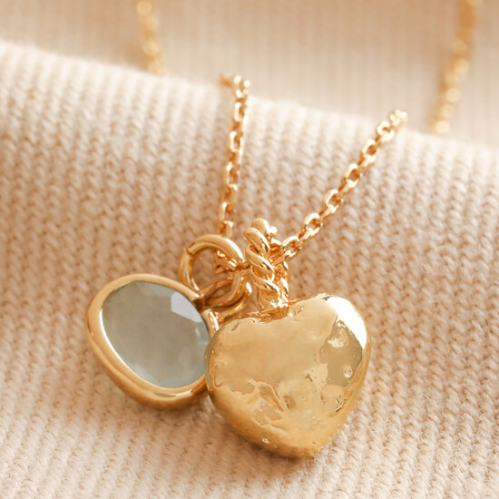 Heart and Moonstone Pendant Necklace in Gold