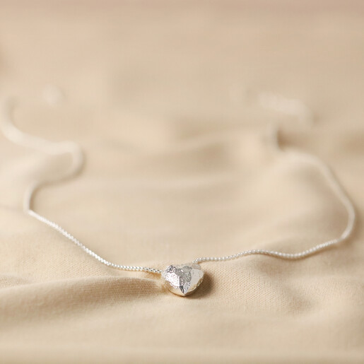 Full Length Large 3D Molten Heart Pendant Necklace in Silver on Fabric