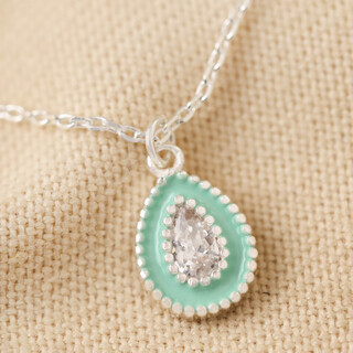 Mint Green Crystal Enamel Necklace in Silver