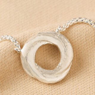 Organic Molten Russian Ring Pendant Necklace in Silver