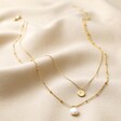 Pearl and Disc Layered Pendant Necklace in Gold Full Length
