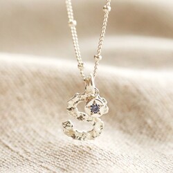 Hammered Initial and Birthstone Charm Necklace