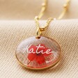 Close Up of Gold June Rose Personalised Engraved Pressed Birth Flower Pendant Necklace