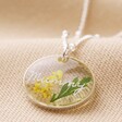 Close Up of Silver March Daffodil Personalised Engraved Pressed Birth Flower Pendant Necklace