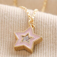 Close Up of Pendant on Pink Enamel and Crystal Star Necklace in Gold