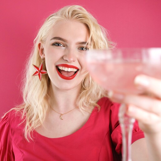 Rainbow Crystal Crescent Moon Pendant Necklace in Gold on Model