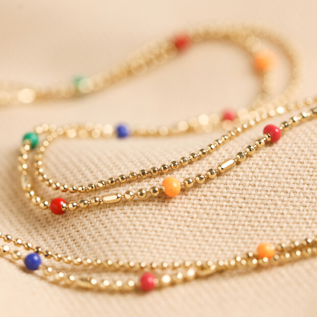 Rainbow Enamel Ball Chain Layered Necklace in Gold Rainbow Enamel Ball Chain Layered Necklace in Gold