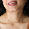 Model Wearing Rainbow Enamel Double Ball Chain Necklace in Gold Close Up
