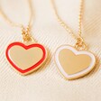 Red Enamel Heart Pendant Necklace in Gold Next to Other Colour in Pink