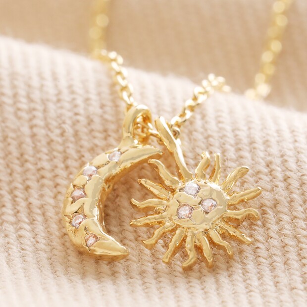 Sun and Moon Charm Necklace in Gold | Lisa Angel