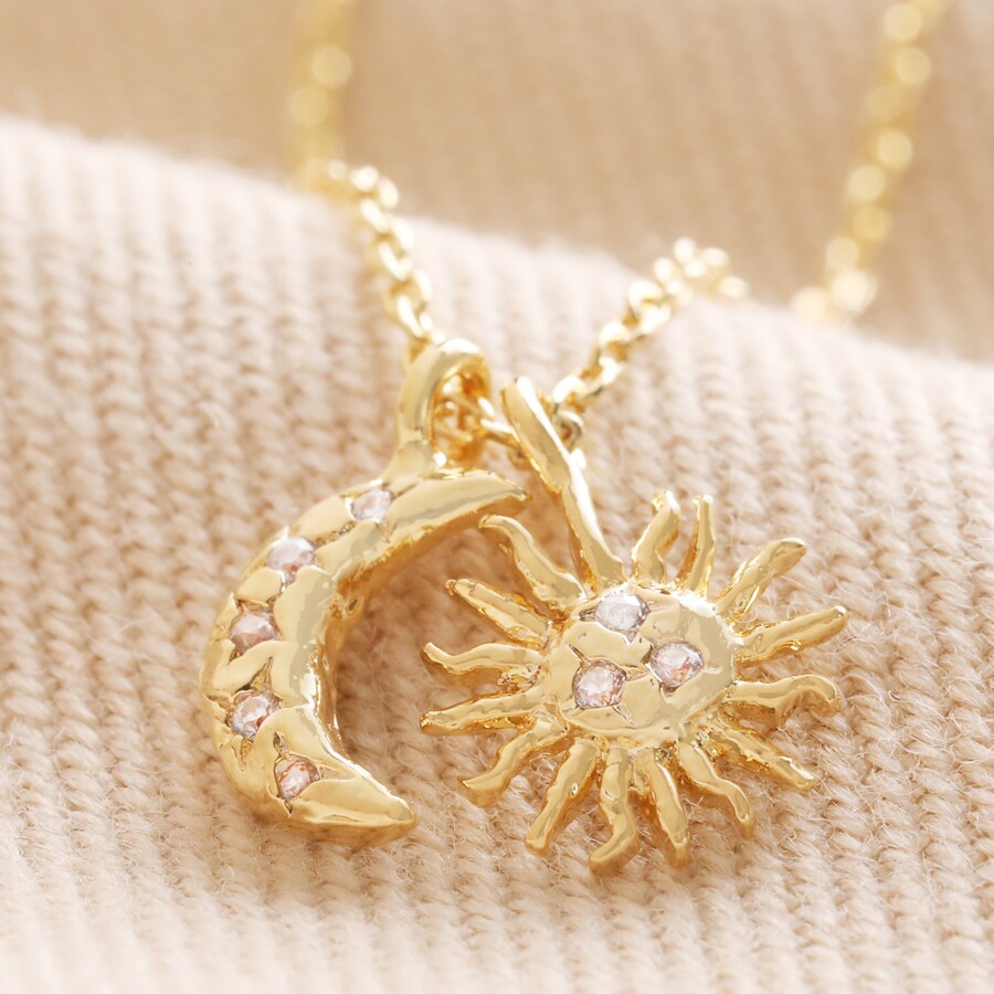 18KT Yellow Gold Sun Moon And Star Diamond Necklace