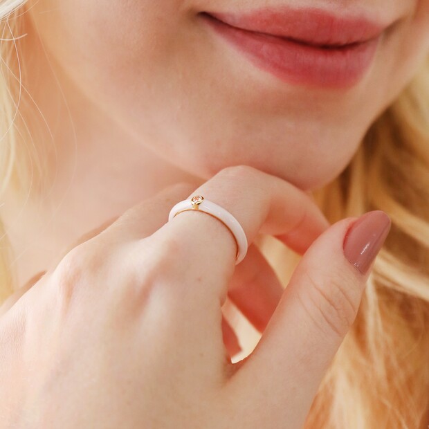 Pink Enamel Crystal Ring in Gold Lisa Angel