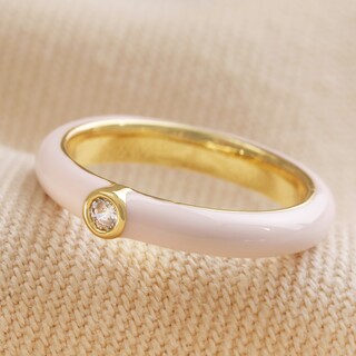 Pink Enamel Crystal Ring in Gold