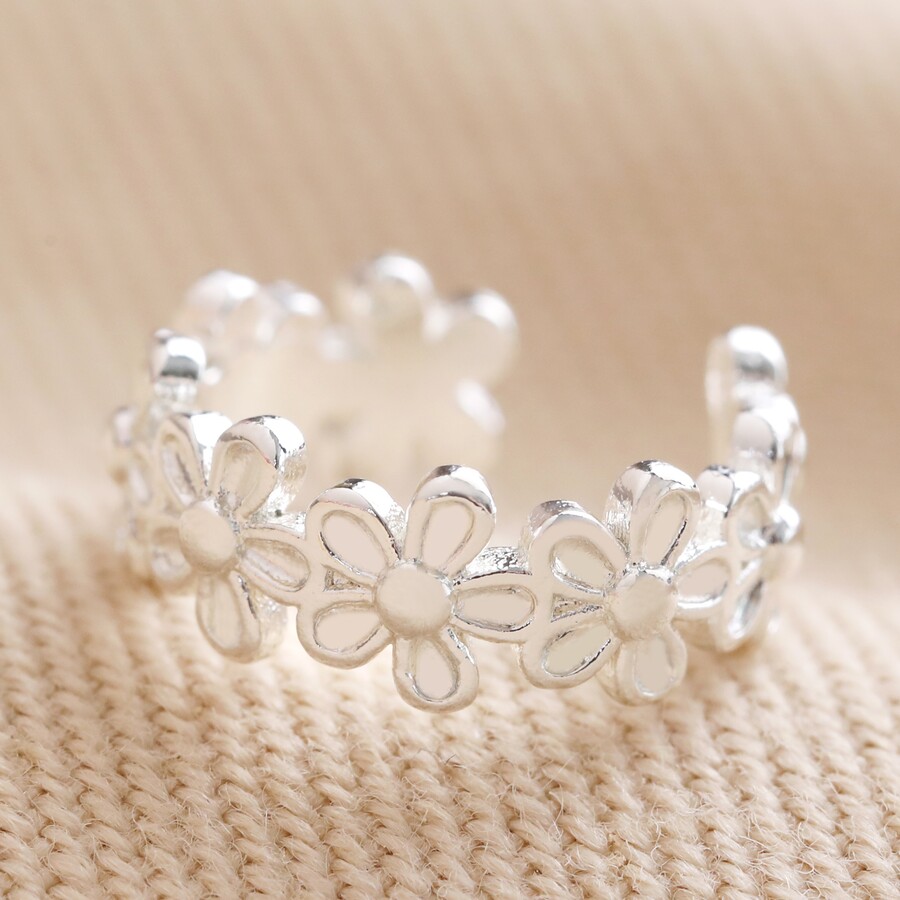 Tiny Daisy Chain Ear Cuff in Silver