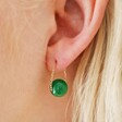 Close Up of Green Agate Stone Bead Drop Earrings