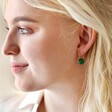 Model Wearing Green Agate Stone Bead Drop Earrings