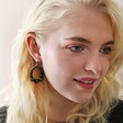 Green Wooden Bead Drop Earrings on Blonde Model