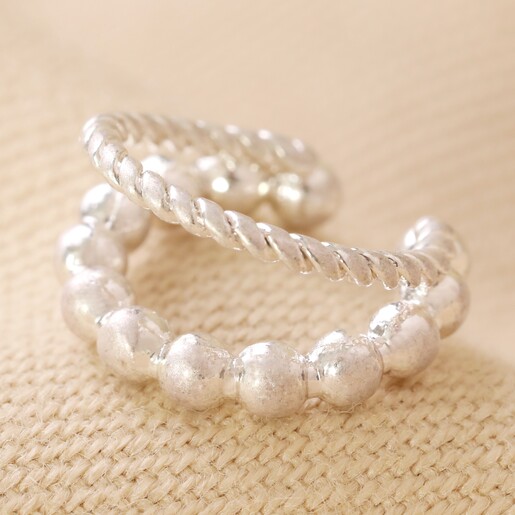 Layered Bubble Ear Cuff in Silver on Cream Fabric