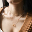 Layered Ring Pendant Necklace in Gold on Model