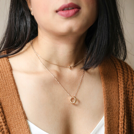Singapore twist link chain necklace with Eternal Love Rings Pendant -