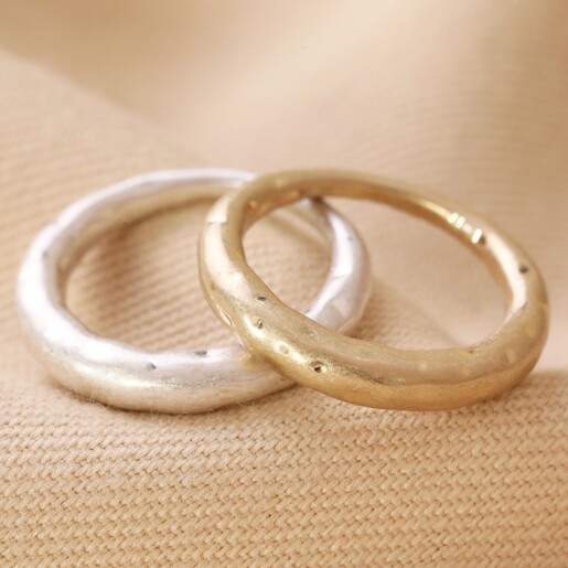 Other Colours Available Matte Hammered Organic Ring in Silver with Gold Version