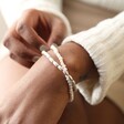 Pearl and Matte Bead Layered Bracelet in Silver on Model