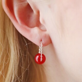 Red Agate Stone Bead Drop Earrings