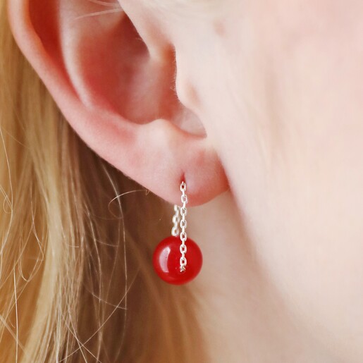 Green Earrings in Silver Polish Floral Earrings Dainty - Etsy UK | Red  stone earrings, Red earrings, Stone earrings