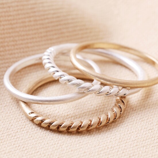 Set of 4 Silver and Gold Stacking Rings - L/XL