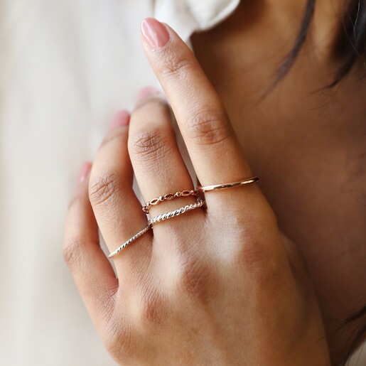 Set of 4 Silver and Rose Gold Stacking Rings