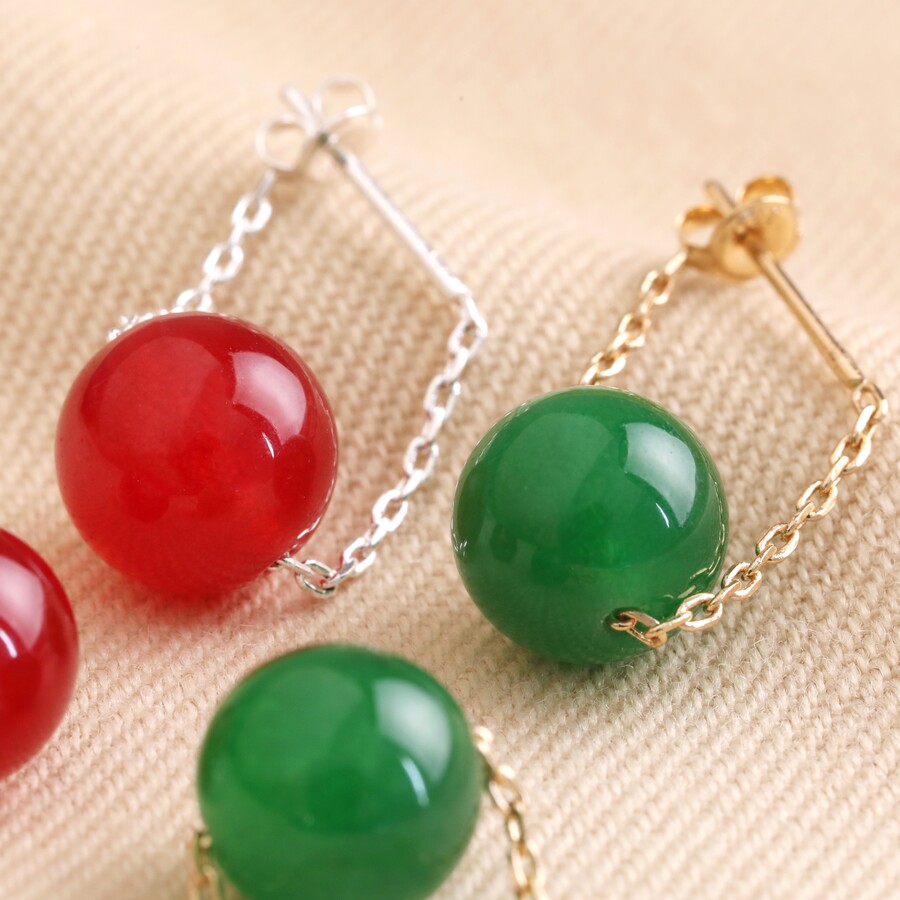 Green Agate Stone Bead Drop Earrings Lisa Angel