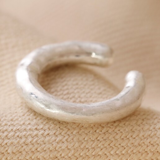 Textured Hoop Ear Cuff in Silver on Cream Fabric