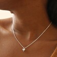 Model Wearing Tiny Heart Pendant Necklace in Silver Close Up