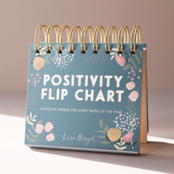 Weekly Positivity Floral Desktop Flip Chart on top of neutral coloured surface