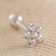 Tish Lyon Solid White Gold Crystal Flower Barbell on Beige Fabric
