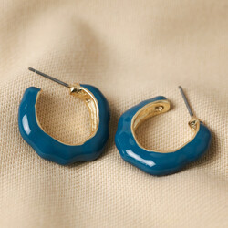Big Metal London Blue Enamel Irregular Hoop Earrings in Gold