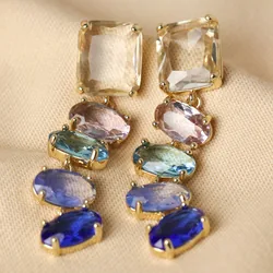 Big Metal London Blue Stone Luxe Drop Earrings in Gold
