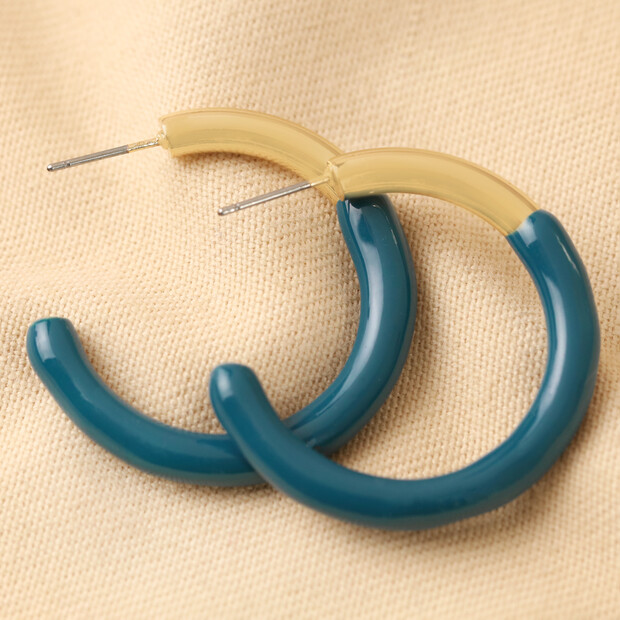 Big Metal London Blue Two Tone Enamel Hoop Earrings in Gold Big Metal London Blue Two Tone Enamel Hoop Earrings in Gold