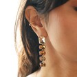 Model Wears Big Metal London Brown Stone Cut Luxe Earrings in Gold With Ear Cuff