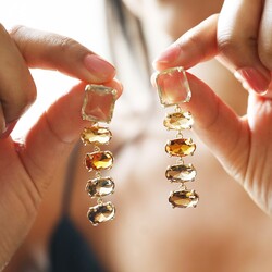 Big Metal London Brown Stone Luxe Drop Earrings in Gold