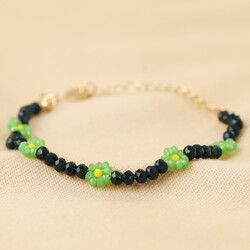 Big Metal London Green Daisy Beaded Bracelet