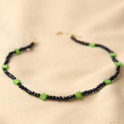 Big Metal London Green Daisy Beaded Necklace