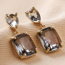 Big Metal London Grey Stone Luxe Drop Earrings in Gold