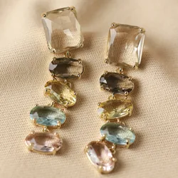 Big Metal London Pastel Stone Luxe Drop Earrings in Gold