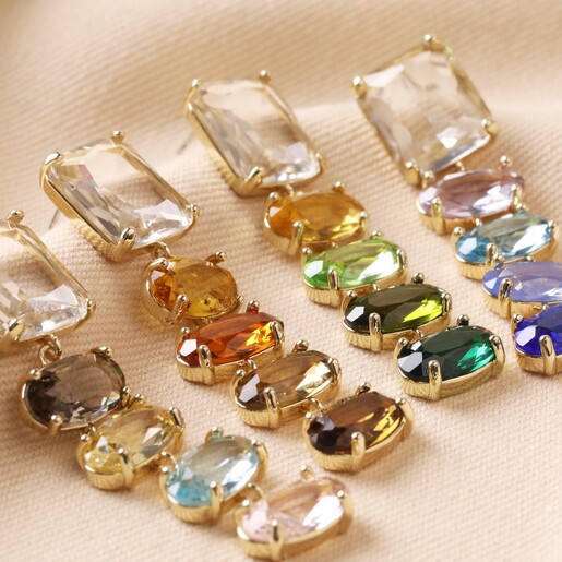Big Metal London Green Stone Cut Luxe Earrings in Gold With Three Other Colours