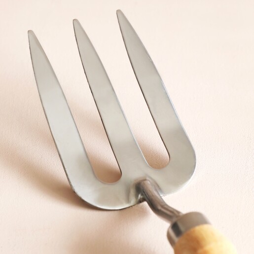 Close Up of Steel Prongs on Burgon & Ball RHS Gardening Hand Fork