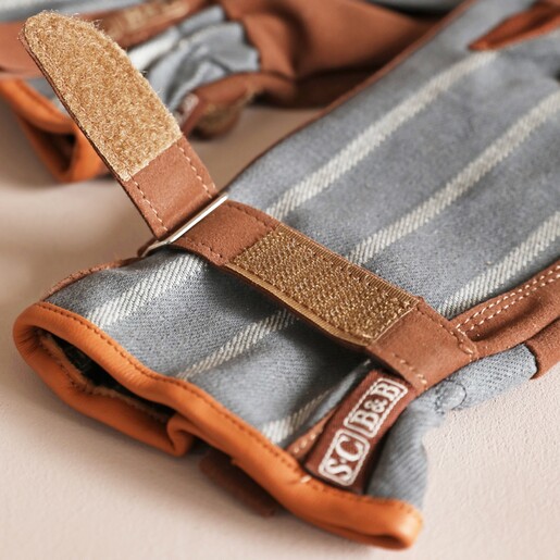 Close Up of Wrist Tighteners on Burgon & Ball x Sophie Conran Striped Gardening Gloves