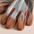 Close Up of Suede Details on Burgon & Ball x Sophie Conran Striped Gardening Gloves