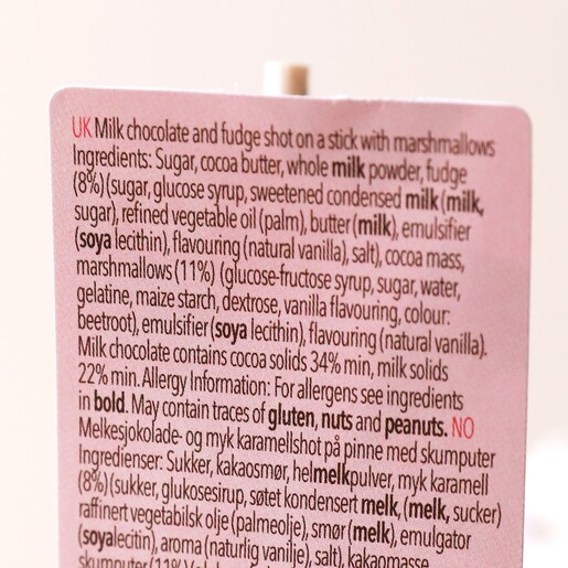 Ingredients List on the Packaging of Gnaw Rocky Road Hot Chocolate Shot