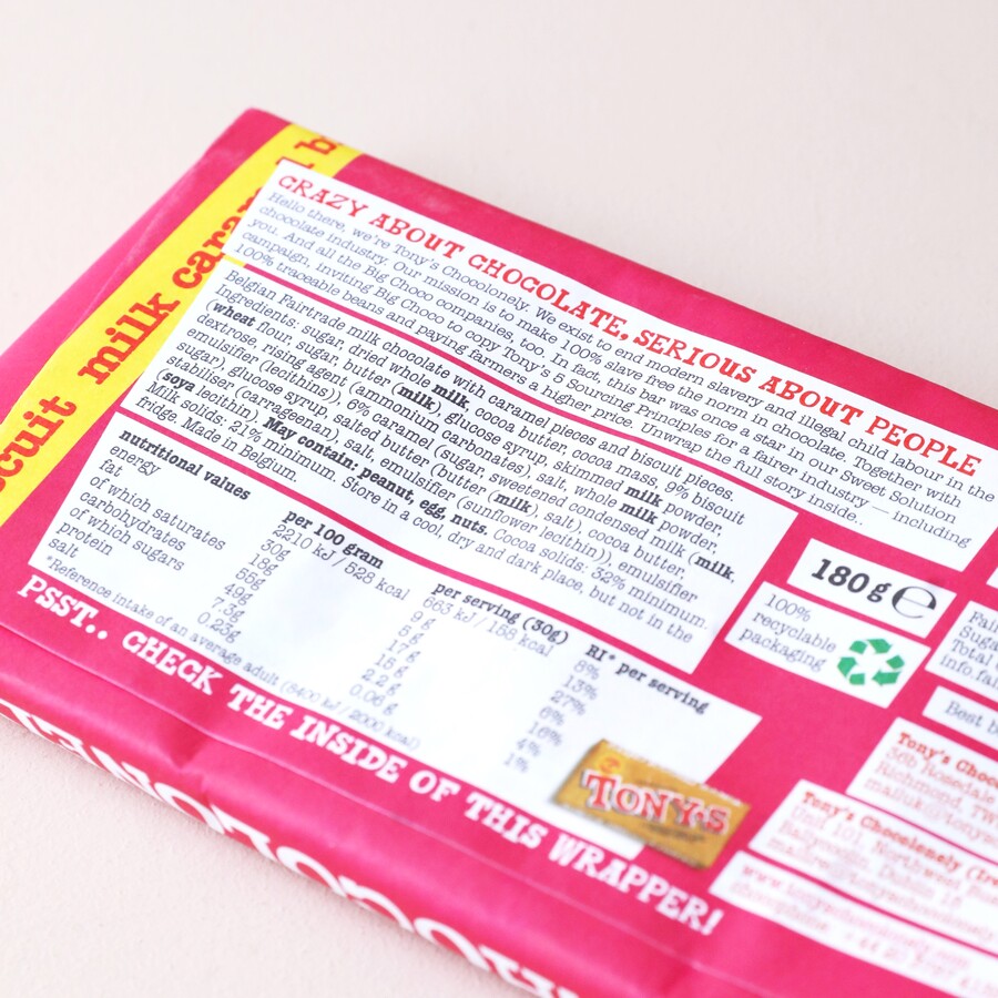 Milk Caramel Biscuit Bar Tony's Chocolonely Lisa Angel